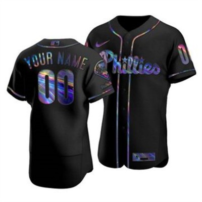 Philadelphia Phillies Custom Men's Nike Iridescent Holographic Collection MLB Jersey Black